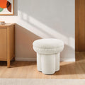 Contemporary Style Beige Finish Round Top Accent Chair Pedestal Base Mushroom Design Stool Primary Living Room