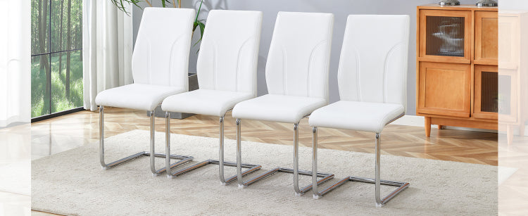 Set Of 4 Dining Chairs, White Dining Chair Set, Pu Material High Backrest Seats And Sturdy Leg Chairs, Suitable For Restaurants, Kitchens, Living Rooms