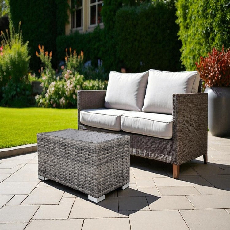 Mixed Grey Slatted Side Table With Aluminum Top Fully Assembled
