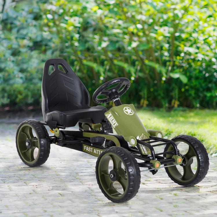 Aosom Go Kart For Kids, Pedal, Go Kart With Adjustable Seat, Eva Wheels, Forward, Backward, Ride On Car For Boys And Girls 3 6 Years Old, Green