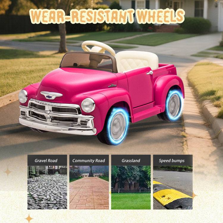 12V Kids Ride On Truck Car W Parents Control, Licensed Chevrolet 3100 Pickup,Electric Car For Kid,Vintage Modeling,3 Speeds,Led Lights,Bluetooth,Usb,High Power Up To 4.35 Km H,Age 3