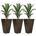 Outsunny 28" Tall Outdoor Planters, Set Of 3 Large Taper Planters With Drainage Holes And Plug, Faux Wood Plastic Flower Pots For Outdoor, Indoor, Garden, Patio, Brown