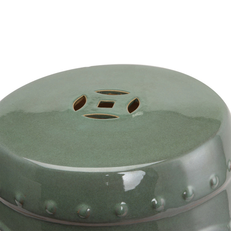 Outsunny 14" X 17" Ceramic Garden Stool With Double Coin Knotted Ring Design & Strong Glazed Material, Decorative End Table, Home Collection, Green