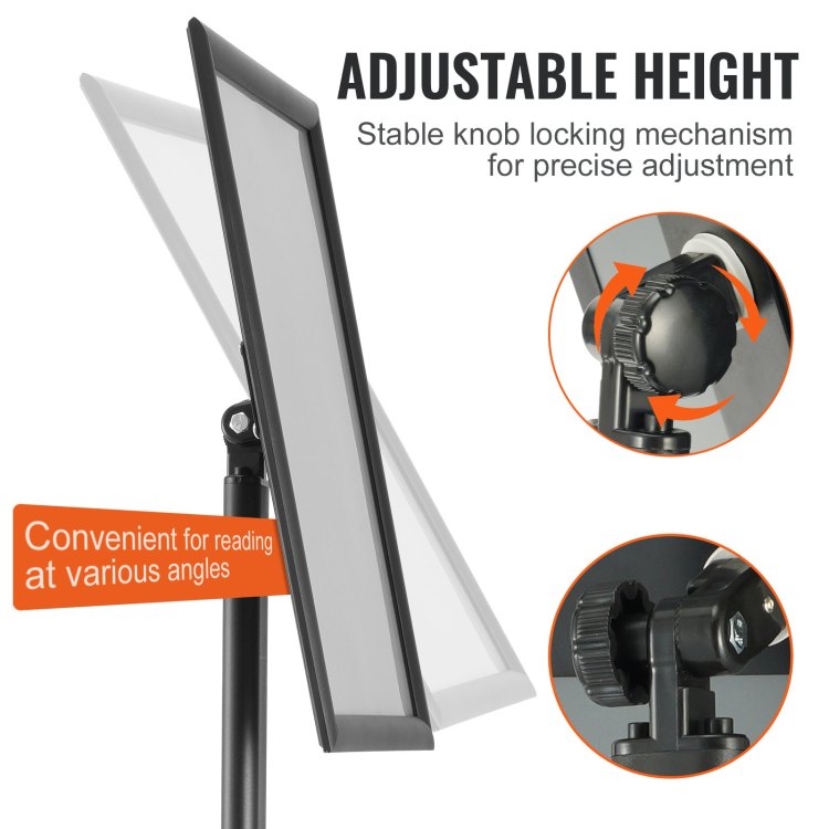 Pedestal Sign Holder, 11 X 17 Inch Vertical And Horizontal Adjustable Poster Stand, Heavy Duty Floor Standing Sign Holder With Metal Base For Display, Advertisement, And Outdoor, Black