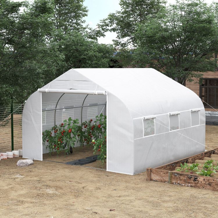 Outsunny 12' X 10' X 7' Walk In Greenhouse, Tunnel Green House With Zippered Mesh Door And 6 Mesh Windows, Gardening Plant Hot House With Galvanized Steel Frame, White