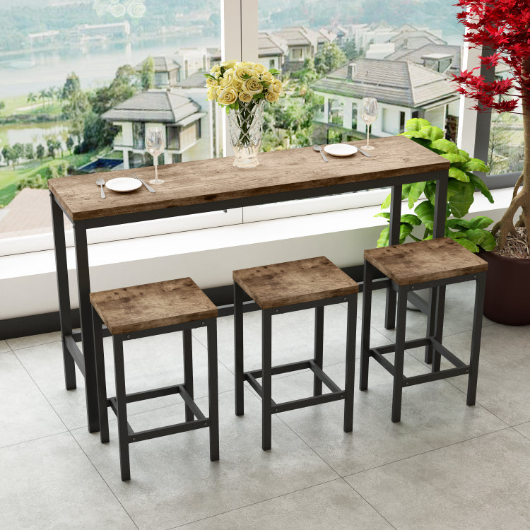 Long Dining Table Set With 3 Stools, Easy Assembly, Natural Same Sku:W75753848