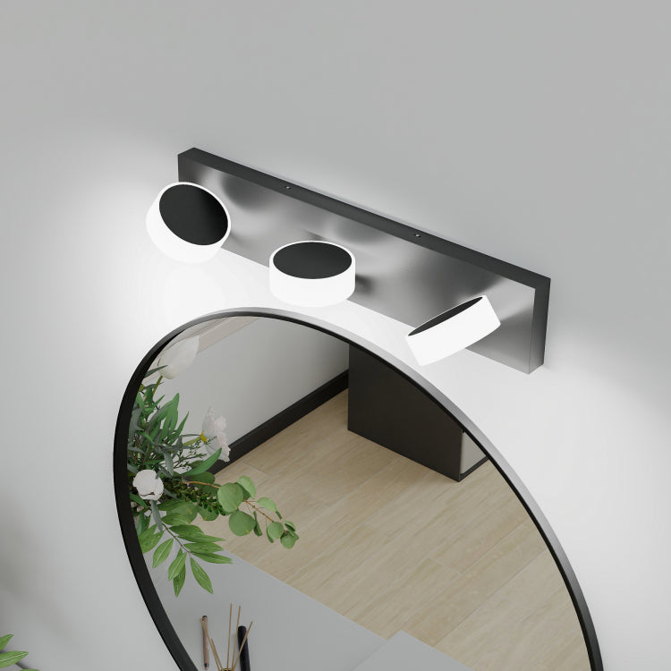 Led 21 Inch Vanity Light White Round Acrylic 3 Light With Black Base Bathroom Wall Lighting Fixture