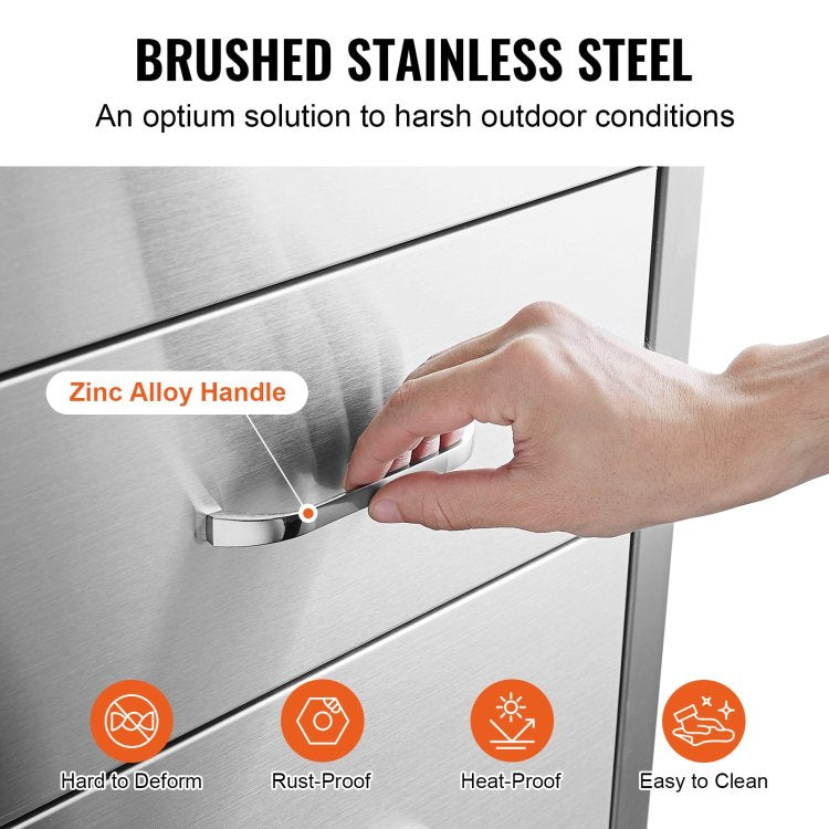 18X20.5 Inch Outdoor Kitchen Stainless Steel Triple Access Bbq Drawers With Chrome Handle, 18 X23 X 23 Inch