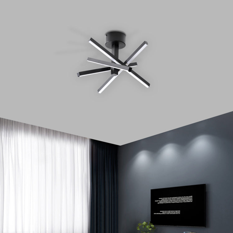 12 Inch Modern Led Ceiling Light, Geometric Starburst Design With Black Finish For Living Room, Bedroom, And Hallways