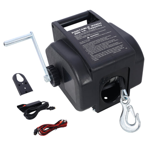 12V 2000Lbs Trailer Winch,Electric Winch, For Boats Up To 5000 Lbs, Galvanized Wire Rope, Rapid Mount, Handheld Remote,Power In And Manual Out.Black Plastic Casing