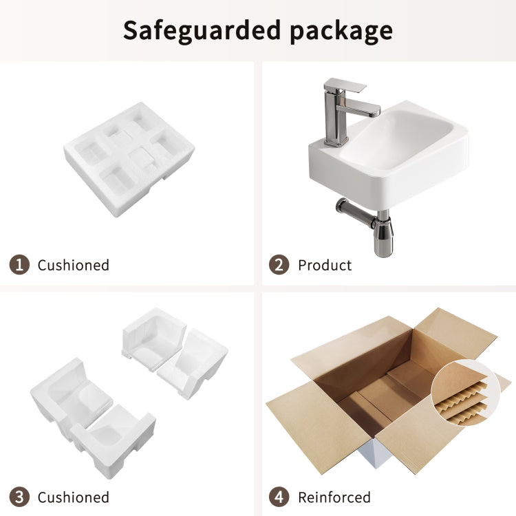 Floating Bathroom Sink Wall Mounted Rectangle Vessel Sink 14" X 10" Small Modern Bathroom Wall Hung Sink White Porcelain Ceramic Vessel Vanity Sink With Faucet &Drain