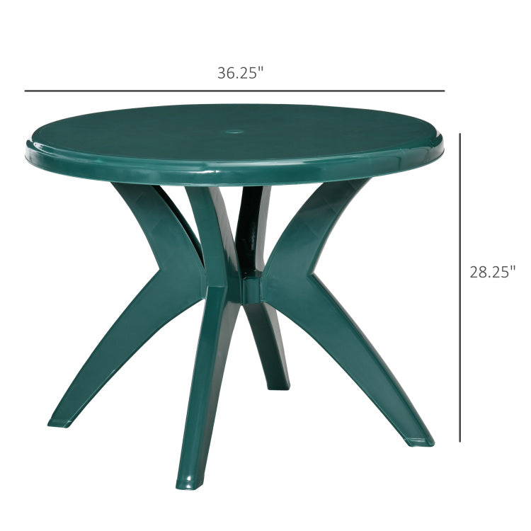 Outsunny 36.25" Dia Round Plastic Patio Table With Umbrella Hole, Outdoor Bistro Dining Table, For Bar, Garden, Backyard, Poolside, Yard, Green