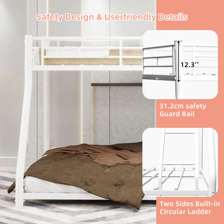 Metal Bunk Bed Twin Over Full Size With Removable Stairs, Heavy Duty Sturdy Frame With 12" Under Bed Storage For Teen & Adults, Teens, No Box Spring Needed, White