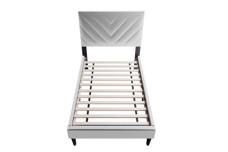Modern V Stitching Tufted Design Twin Bed Velvet Upholstered In Gray