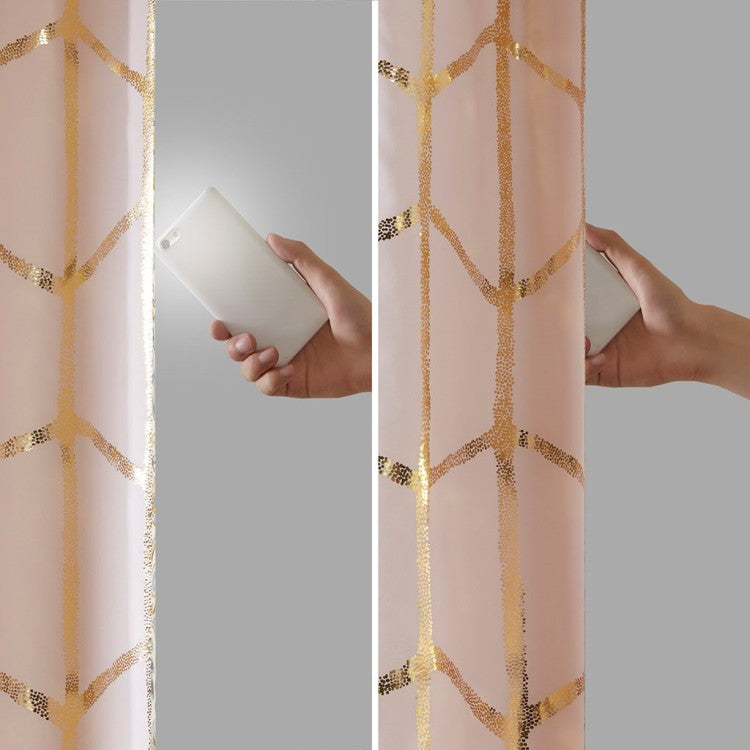 Total Blackout Metallic Print Grommet Top Curtain Panel Only 1 Pc Panel