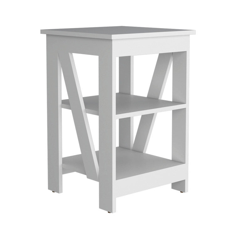 3 Tier End Table Nightstand, Side Table For Small Space, White