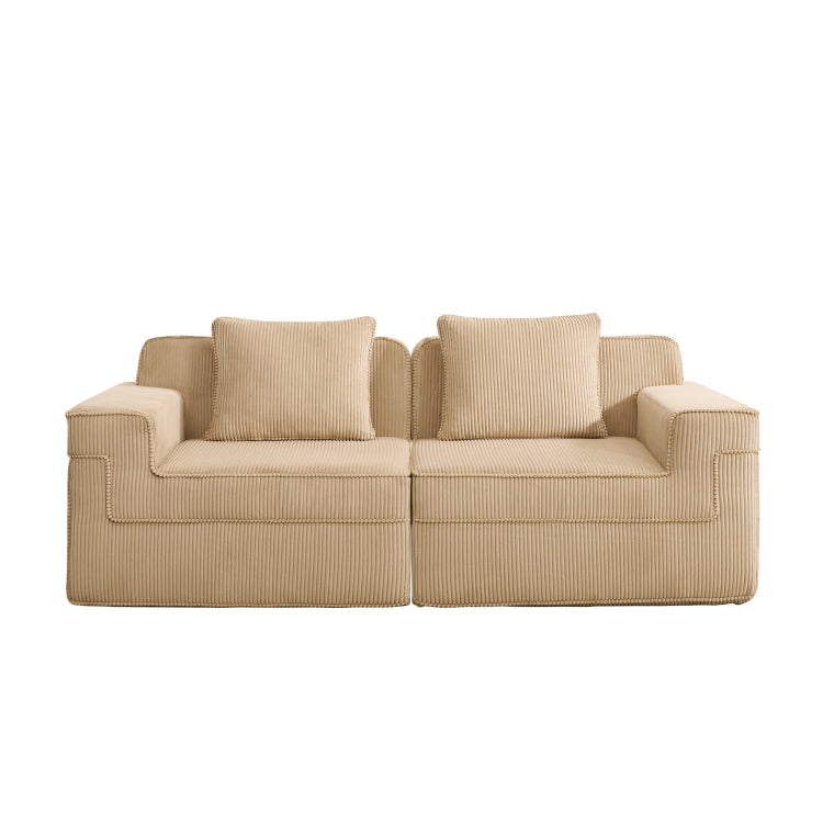 Modular 2 Seat Loveseat Boneless Sofa, Cloud Sectional Couch With Deep Seat, Modern Modular 2 Seat Sofa Couch With Throw Pillows Corduroy Fabric Camel