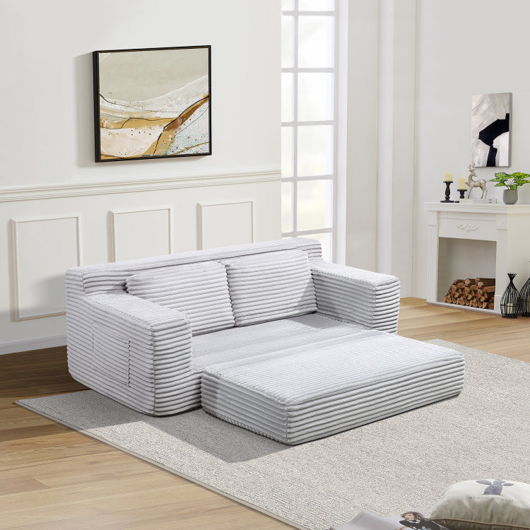 Corduroy Cloud Double Sofa, 2 In 1 Convertible Sofa Bed, Comfortable Boneless Double Sofa, Suitable For Living Room, Apartment, Small Space Grey