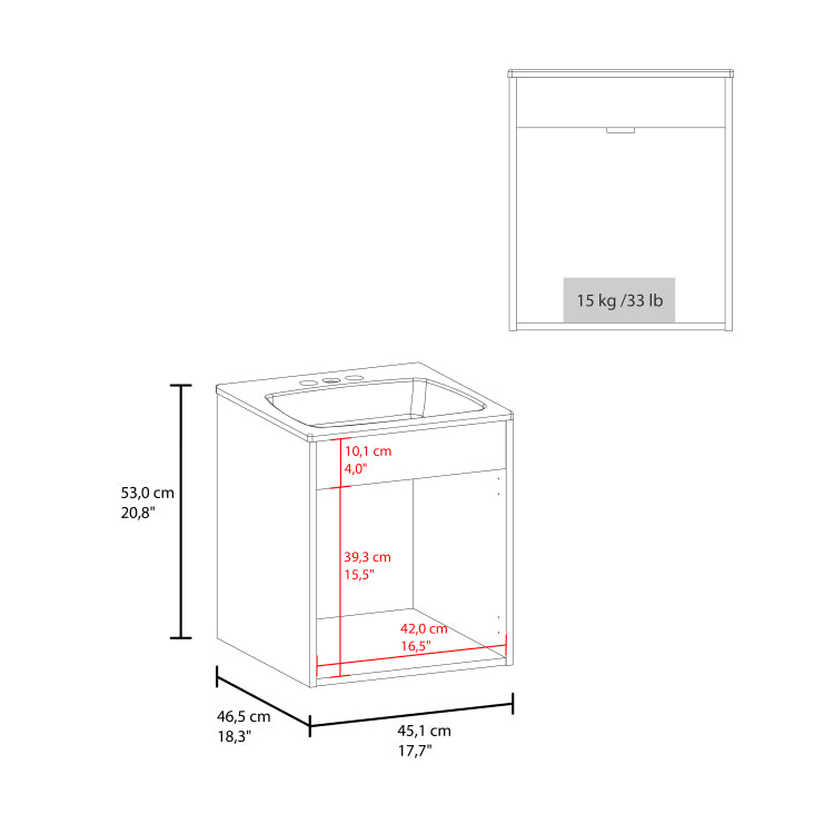 Bathroom Vanity Meka 45 With Two Drawers And Open Shelf, Wall Mounted Storage, White
