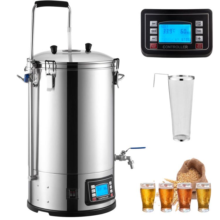 Electric Brewing System, 9.2 Gal 35 L Brewing Pot, All In One Home Beer Brewer W Pump, Mash Boil Device W Panel, Auto Manual Mode 100 1800W Power 25 100 Temp 1 180 Min Timer Recipe Memory