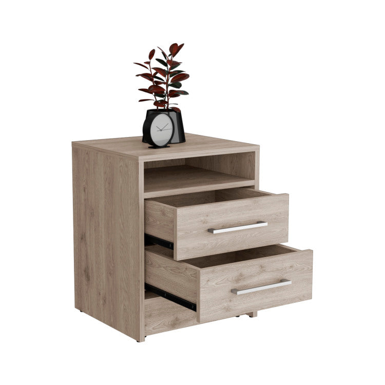 Eter Nightstand , End Table, Side Table Superior Top, Two Drawers Light Gray