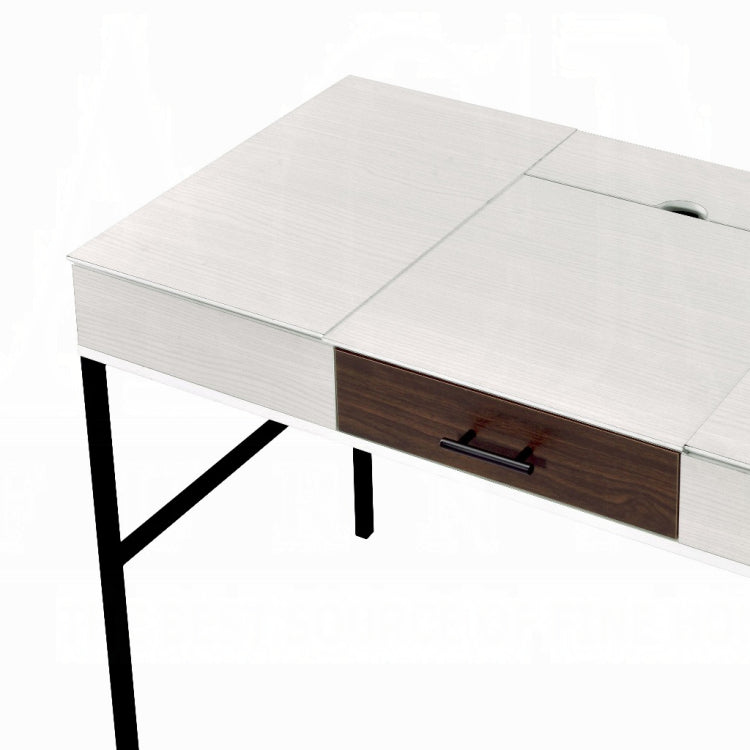 Natural And Black Writing Desk With Usb Port