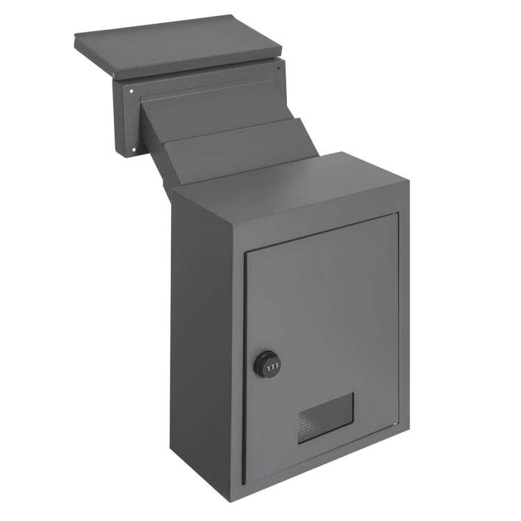 Through The Wall Drop Box, Heavy Duty Steel Through The Wall Mailbox With 2.8 7.9" 13" Combination Lock, 12.5X6.3X16.9" Mail Drop Box, Dark Gray
