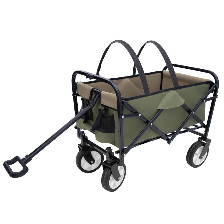 Minimeetall Strap Collapsible Foldable Wagon Cart With Strapping System, Beach Wagon, Utility Cart, Utility Wagon Grocery Cart For Camping Shopping Sports Gardeing Fishing Supports 225Lbs, Army