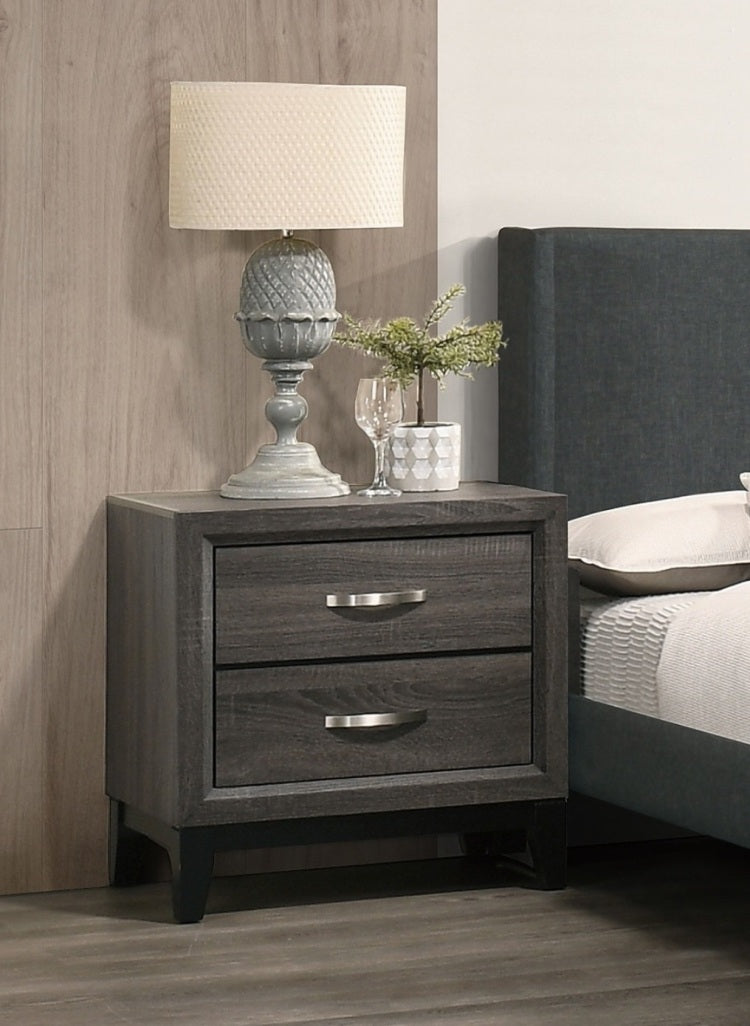 Bedroom Furniture Rustic Grey Oak Simple 1Pc Nightstand 2 Drawers Bed Side Table Solidwood
