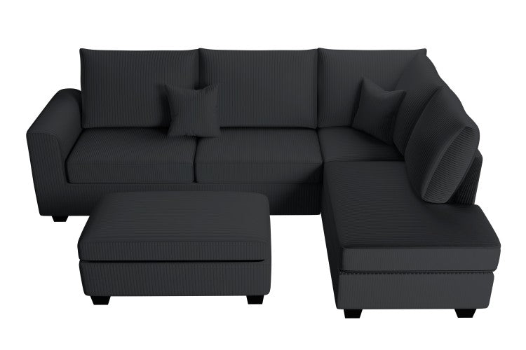 Modern Style 3Pc Sectional Set Usb Port Storage Ottoman Right Arm Chaise Left Arm Sofa Black Finish Primary Living Room