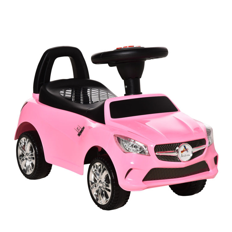 Aosom Kids Ride On Push Car, Foot To Floor Walking Sliding Toy Car For Toddler With Working Horn, Music, Headlights And Storage, Pink