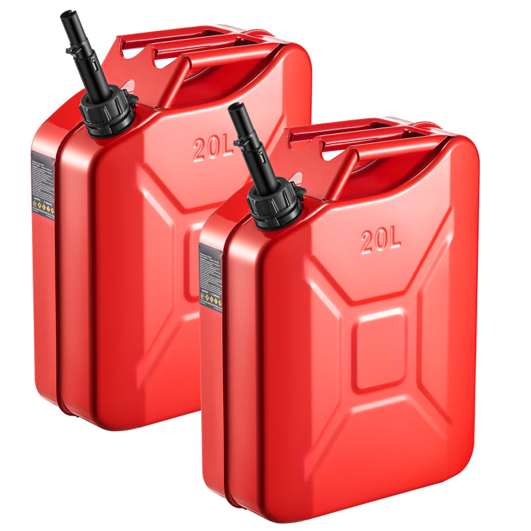 Metal Fuel Container, 5.3 Gallon, Fuel Jerry Can With Spout And Comfort Handle, 6 L Min Max Flow Rate, Leakproof & Corrosion Resistant Metal Gas Tank Most Cars Motorcycle Atv Utv, Red, 2 Packs