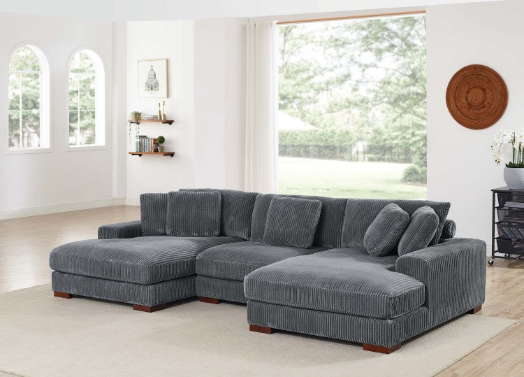 Large Seating Corduroy Upholstered Double Chaise Sectional