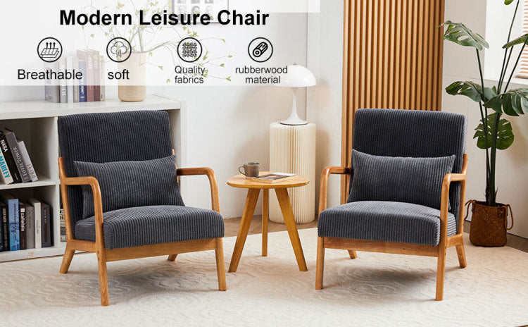 Mid Century Modern Accent Chair, Arm Chair Living Room Chairs With Pillow Upholstered Reading Chair With Solid Wood Frame & Living Room Bedroom Balcony Beige