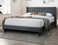 Modern Eye Catching 1Pc Full Size Bed Charcoal Burlap Fabric Unique Diamond Design Headboard Bedroom Furniture