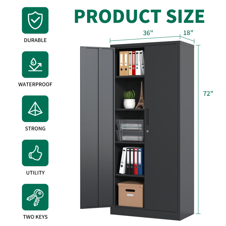 72"H Metal Garage Storage Cabinet, Black Tool Steel Locking Cabinet With Doors And 4 Shelves, Tall Cabinets For Garage Storage Systems Lockable File Cabinet For Home Office, Classroom Pantry