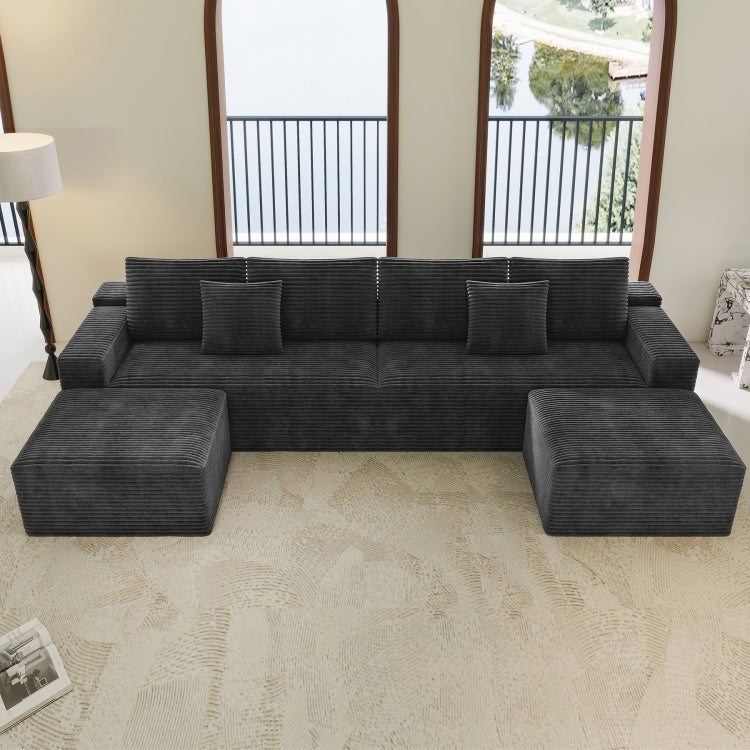 137.8*70.9"Modular Sectional Sofa Seat,Upholstered Compressed Couch For Living Room,Bedroom,Apartment,No Assembly Required,4 Pc Free Combination,Plush Corduroy Fabric,Grey