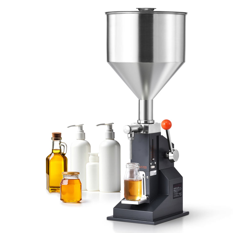 Manual Paste Liquid Filling Machine, 5 100Ml Bottle Filler, Adjustable Bottle Filling Machine, Stainless Steel Liquid Filler With Hopper For Milk Water Juice Essential Oil Shampoo Cosmetic Honey