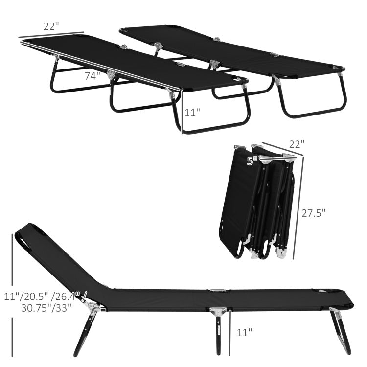 Outsunny 2 Piece Folding Chaise Lounge Pool Chairs, Outdoor Sun Tanning Chairs With 5 Level Reclining Back, Steel Frame For Beach, Yard, Patio, Black