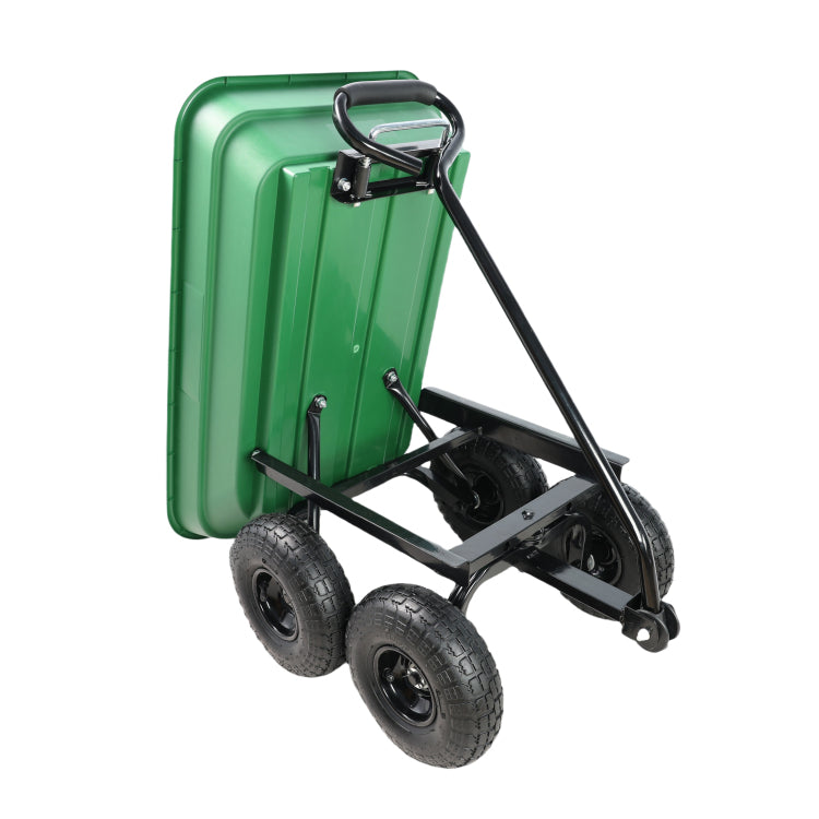 Folding Car Poly Garden Dump Truck With Steel Frame, 10 Inches. Pneumatic Tire, 300 Lb Capacity Body 55L Green