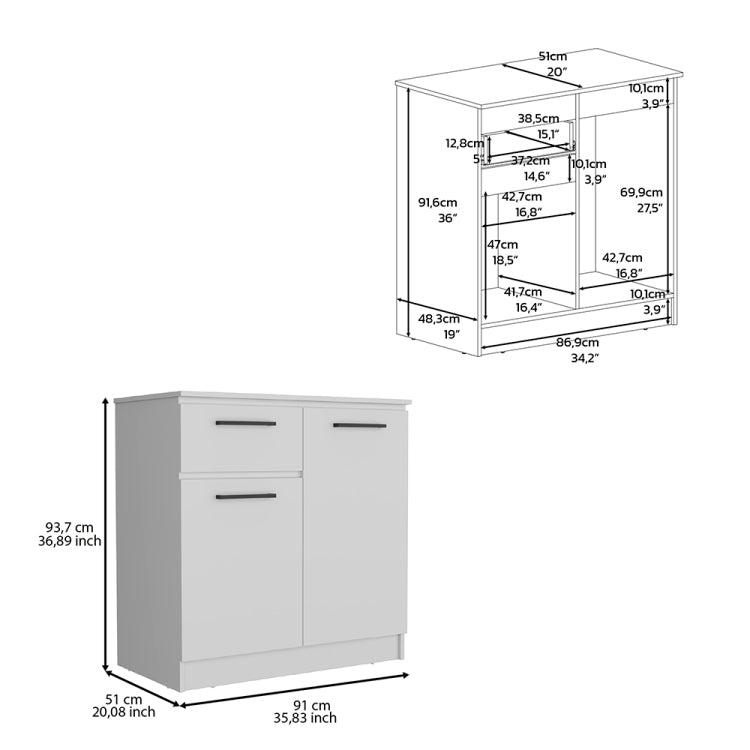 Orleans Dresser With 2 Door And Single Drawer, White