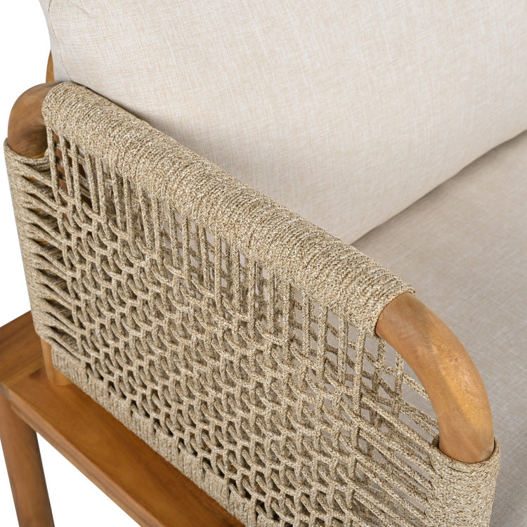 Outdoor Acacia Wood And Rope Club Chair With Cushions Set Of 2 Mp2