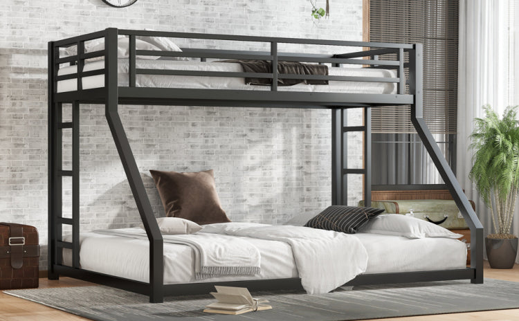 Metal Twin Xl Over Queen Bunk Bed For Teens And Adults,Noise Reduced No Box Spring Needed, Black