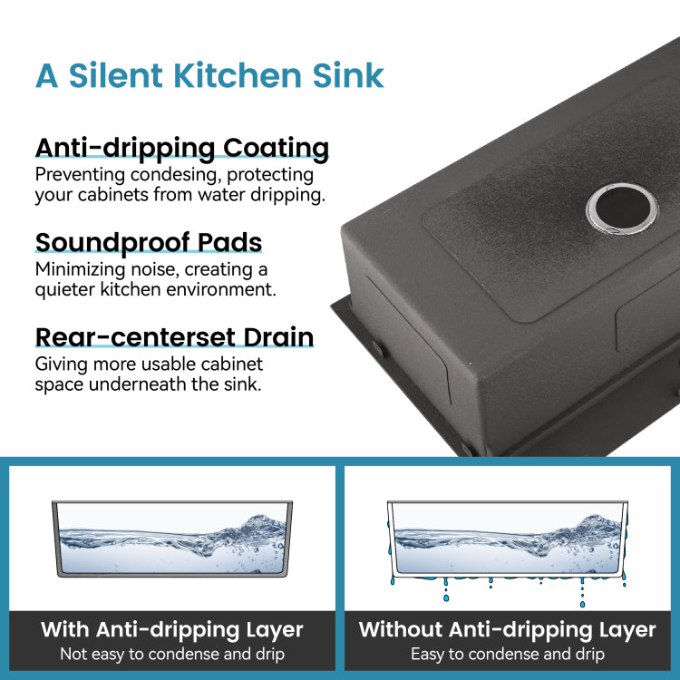 Stainless Steel Kitchen Sink, 27 X19 Single Bowl, Undermount Handmade Sink In Black, With Us Standard Drain And Hook