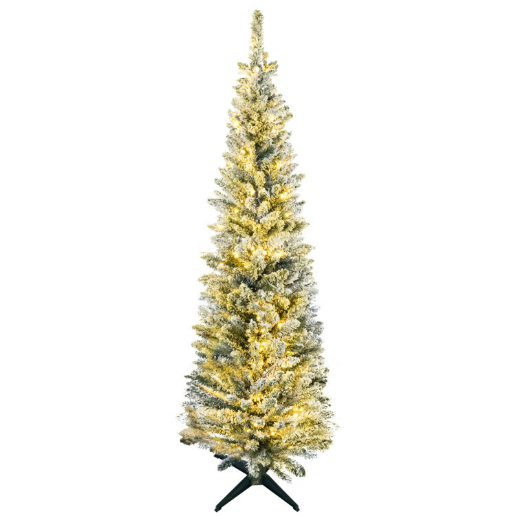 Homcom 5' Tall Pre Lit Slim Noble Fir Artificial Christmas Tree With 110 Warm White Led Lights And 294 Tips, For Christmas Decoration, Green