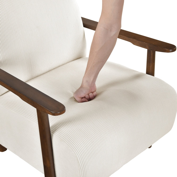 Modern Design 1Pc Accent Chair Beige Corduroy Seat Cushions Solid Wood Living Room Furniture