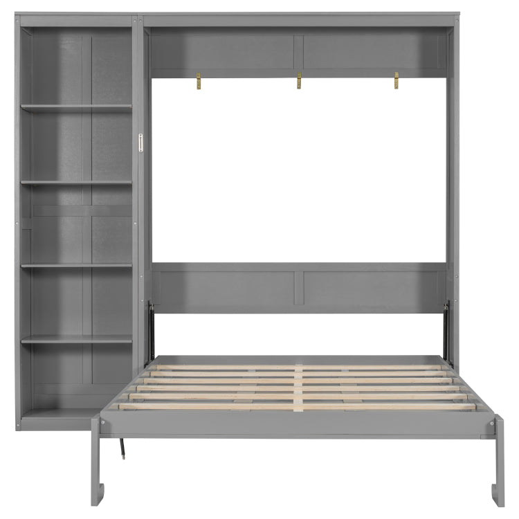 Queen Size Murphy Bed Wall Bed With Shelves,Gray Old Sku:Lp000697Aae 1