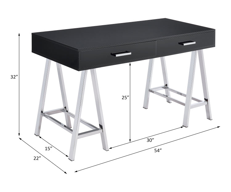 Black High Gloss And Chrome Writing Desk With Usb Port