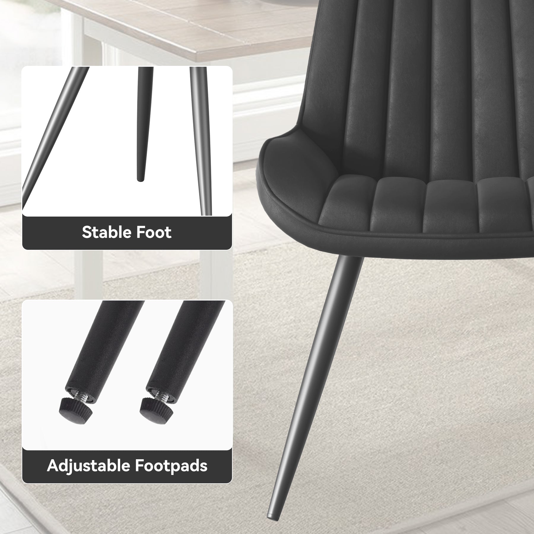 Modern Dining Chairs Set Of 4, Comfy Dining Room Chairs With Thick Cushions, Upholstered Fabric Kitchen Side Chairs With Metal Legs, Black