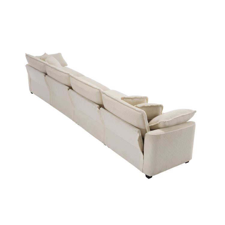Modern Upholstered 4 Seater Fabric Sofa With Comfortable Back Cushions, Seat Cushions And Pillows, Light Beige Corduroy Sofa